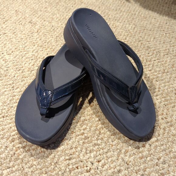 Vionic High Tide II Platform Sandals Flip Flops Shoes Womens 8 Blue Comfort - Picture 1 of 7